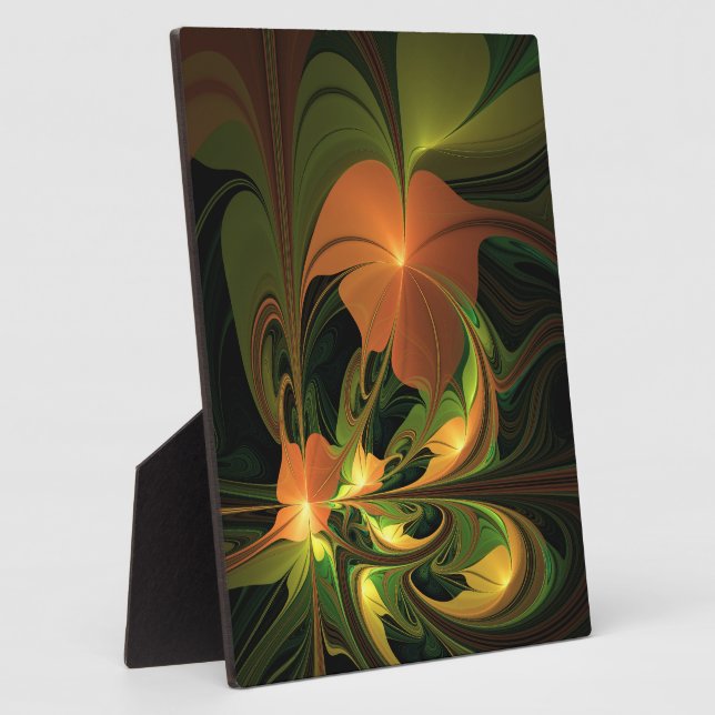 Fantasy Plant Abstract Green Rust Brown Fractal Plaque (Side)