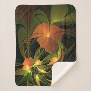 Fantasy Plant Abstract Green Rust Brown Fractal Sherpa Blanket