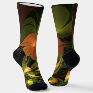 Fantasy Plant Abstract Green Rust Brown Fractal Socks