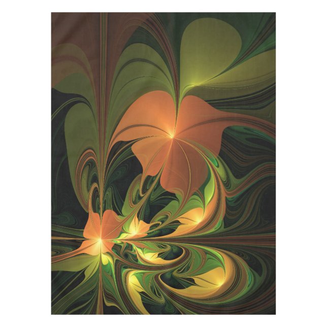 Fantasy Plant Abstract Green Rust Brown Fractal Tablecloth (Front)