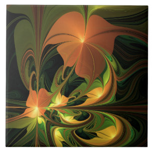 Fantasy Plant Abstract Green Rust Brown Fractal Tile