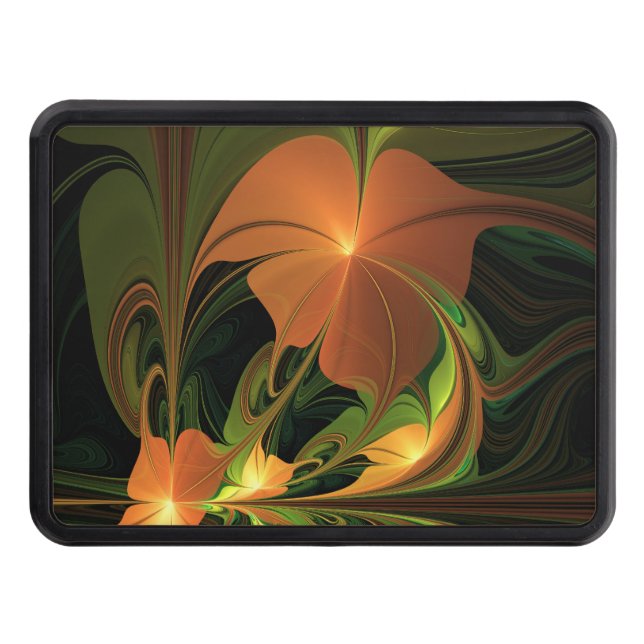 Fantasy Plant Abstract Green Rust Brown Fractal Trailer Hitch Cover (Front)