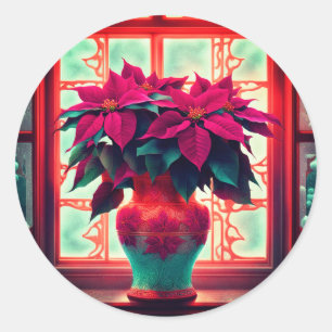Fantasy Poinsettias  Classic Round Sticker