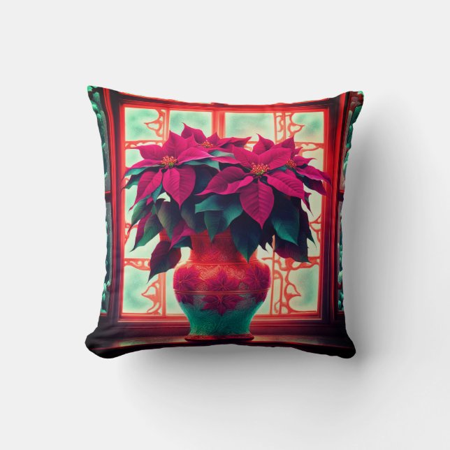 Fantasy Poinsettias  Throw Pillow (Front)