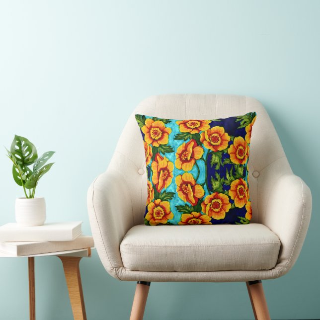 Fantasy Poppies Throw Pillow (Chair)