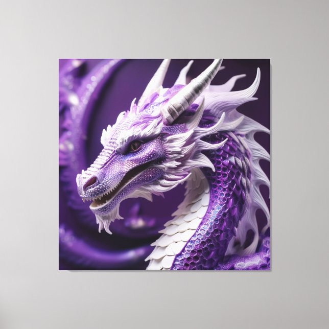 Fantasy Portrait Of A Purple & White Dragon Canvas Print (Front)