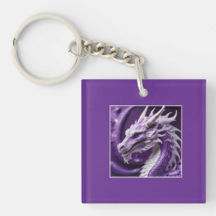 Fantasy Portrait Of A Purple & White Dragon Keychain