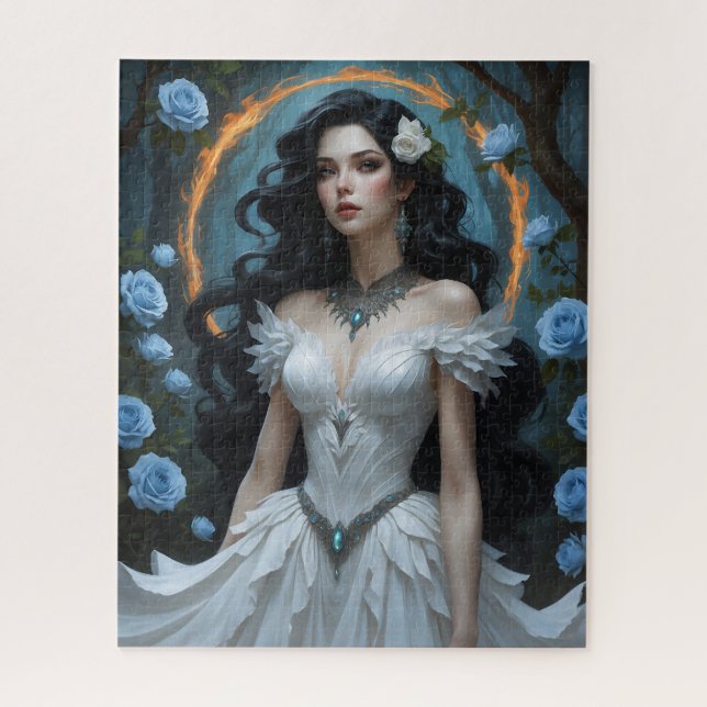 Fantasy Princess with Blue Roses & Fiery Halo Jigsaw Puzzle (Vertical)