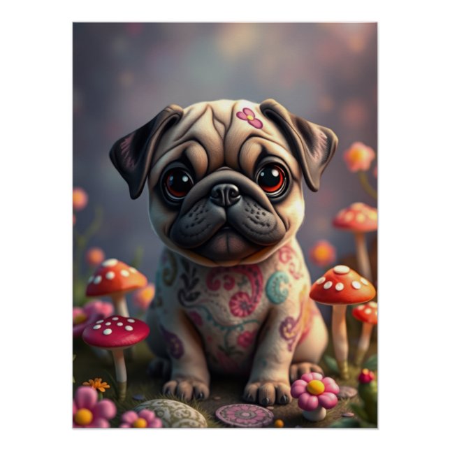 Fantasy Pug Puppy Art  Poster (Front)