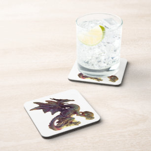 Fantasy Purple & Gold Dragon Cork Coaster