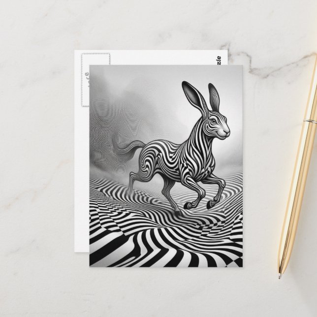 Fantasy Rabbit Horse Critter Black an White Op art Postcard (Front/Back In Situ)