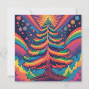 Fantasy Rainbow Christmas Tree and Ornaments Holiday Card