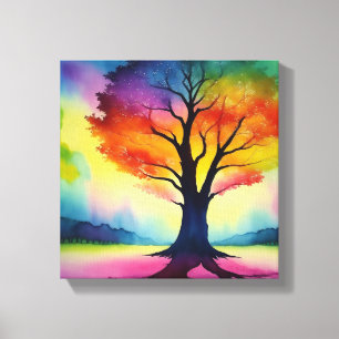 Fantasy Rainbow Colour Tree of Life Abstract Canvas Print