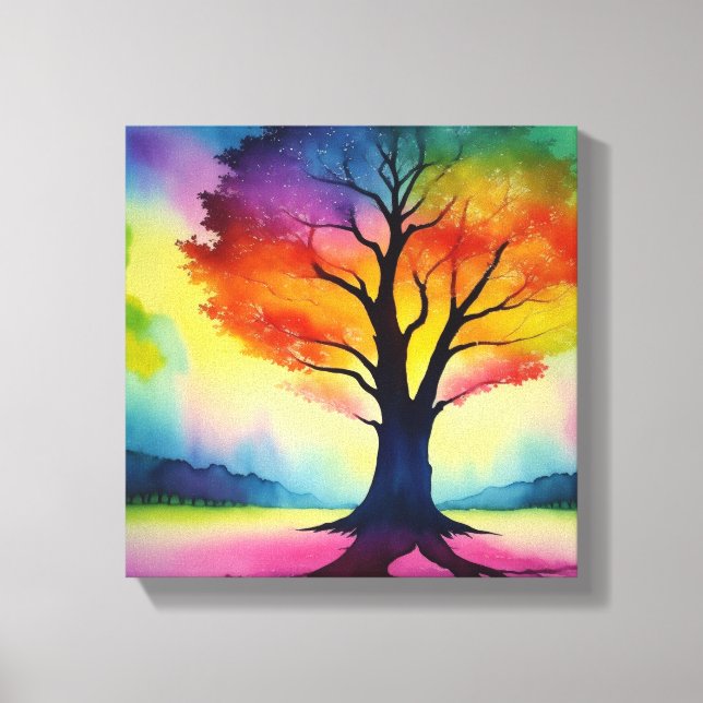 Fantasy Rainbow Colour Tree of Life Abstract Canvas Print (Front)
