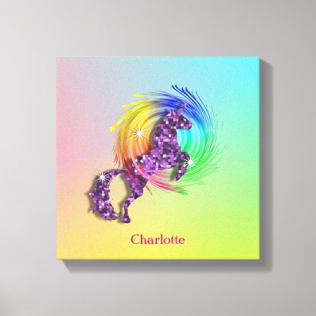 Fantasy Rainbow Unicorn Personalized Canvas Print (Front)