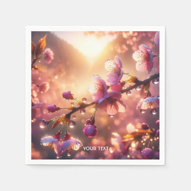 Fantasy Raindrops Cherry Petals Napkin (Front)