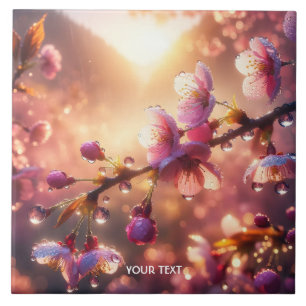 Fantasy Raindrops Cherry Petals Tile