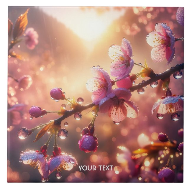 Fantasy Raindrops Cherry Petals Tile (Front)