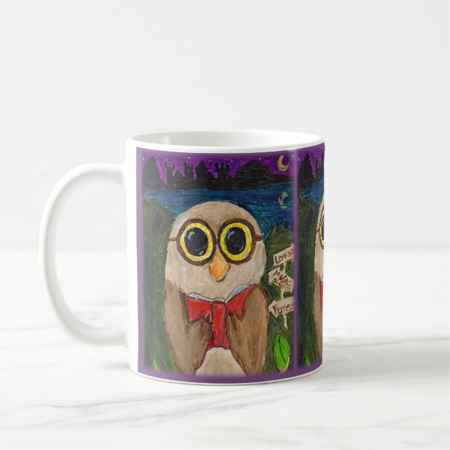 Fantasy Reader Owl Book Folk Art Coffee Mug (Left)