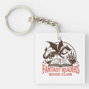 Fantasy readers book club dragon and book keychain