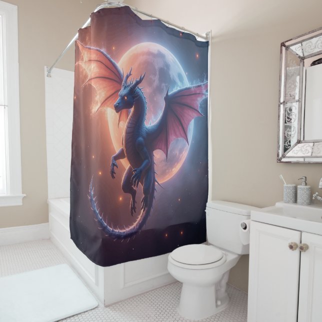 Fantasy Realm Bath Decor: Dragon Shower Curtain (In Situ)