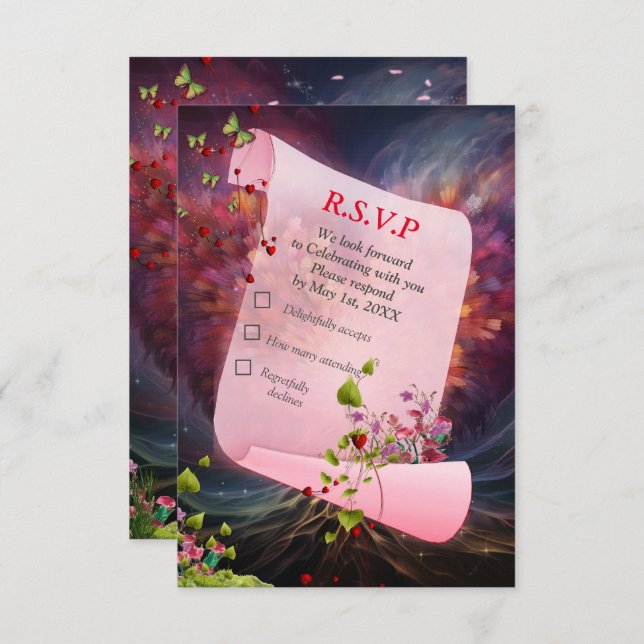 Fantasy Realms of Magic Scenery designs RSVP Card (Front/Back)