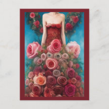 Fantasy Red Roses Wedding Dress Goth Bride Postcar