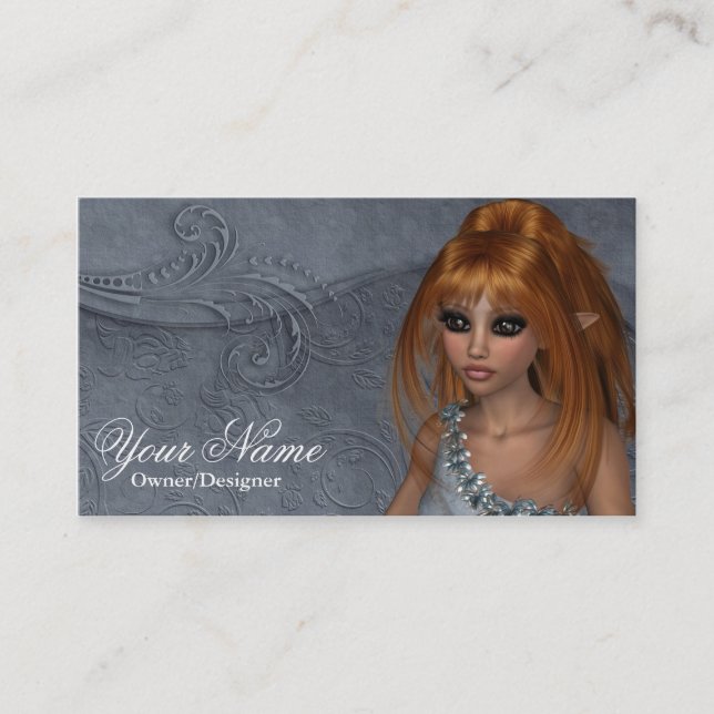Fantasy Redhead Fairy Pretty Business Card (Front)