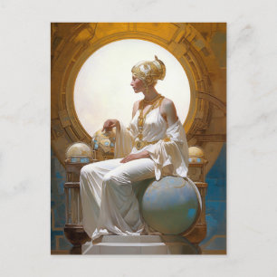 Fantasy Retrofuturistic Art Seated Woman Queen Postcard