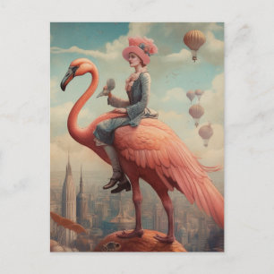 Fantasy Ride on a Pink Flamingo Postcard