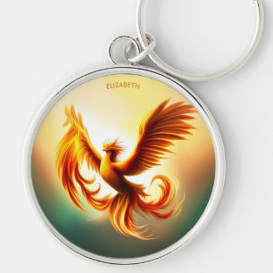Fantasy Rising Golden Phoenix Art Deco Style Keychain