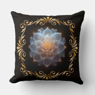 Fantasy Romantic Flower and Gold Frame Throw Pillow