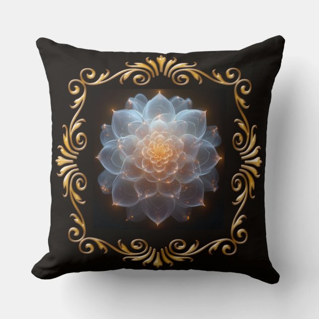 Fantasy Romantic Flower and Gold Frame Throw Pillow (Front)