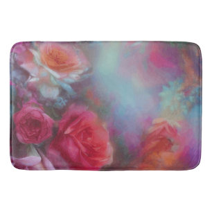 Fantasy Roses Painted In Peach Vintage Botanica  Bath Mat