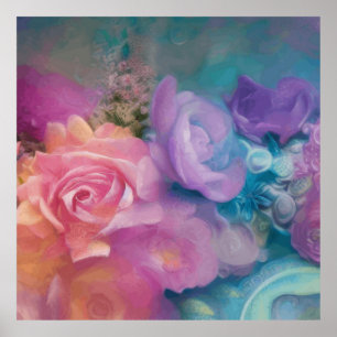 Fantasy Roses Painted In Pink And Purple Vintage Poster