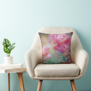 Fantasy Roses Painted In Pink Vintage Botanical Throw Pillow