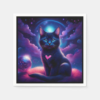 Fantasy Scene Black Kitten Beautiful Blue Eyes Napkin