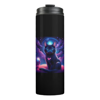 Fantasy Scene Black Kitten Beautiful Blue Eyes Thermal Tumbler