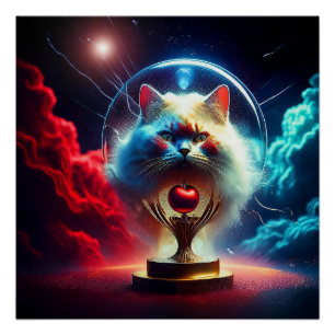 Fantasy Scene: Cat In A Globe With Apple Poster