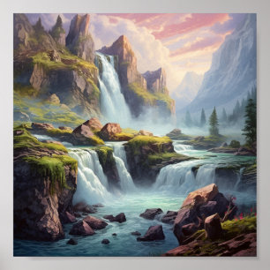 Fantasy scene of waterfall poster