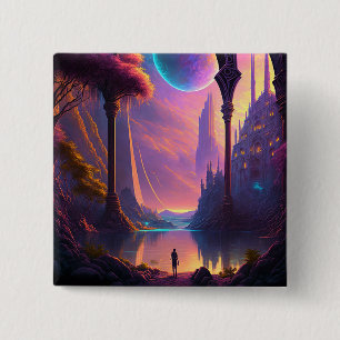 Fantasy Science Fiction Landscape 2 Inch Square Button