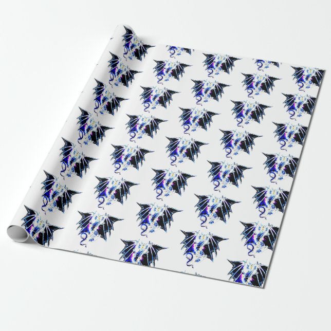 Fantasy Sea Beast Dragon White Background Art Wrapping Paper (Unrolled)