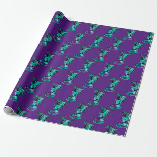 Fantasy Sea Blue Dragon Purple Background Art Wrapping Paper