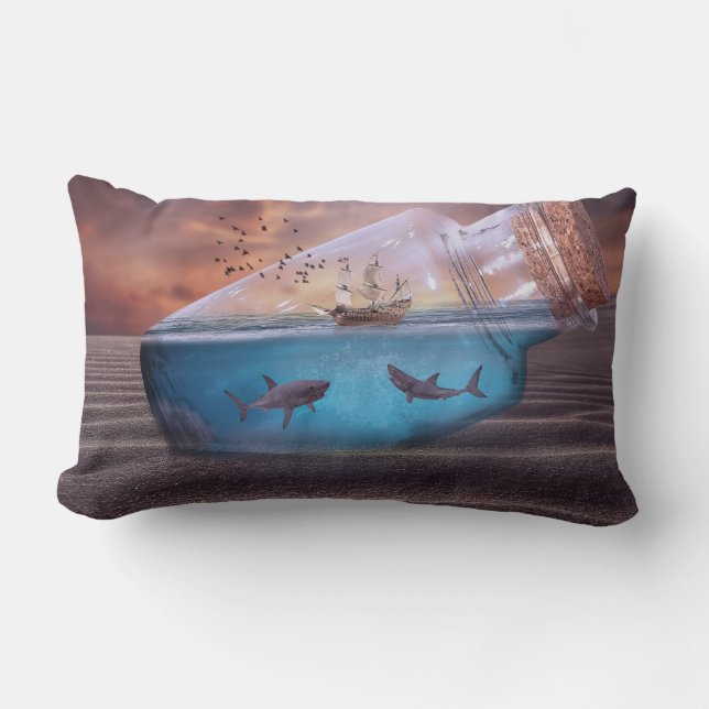 Fantasy Sharks in a Botttle Lumbar Pillow (Front)