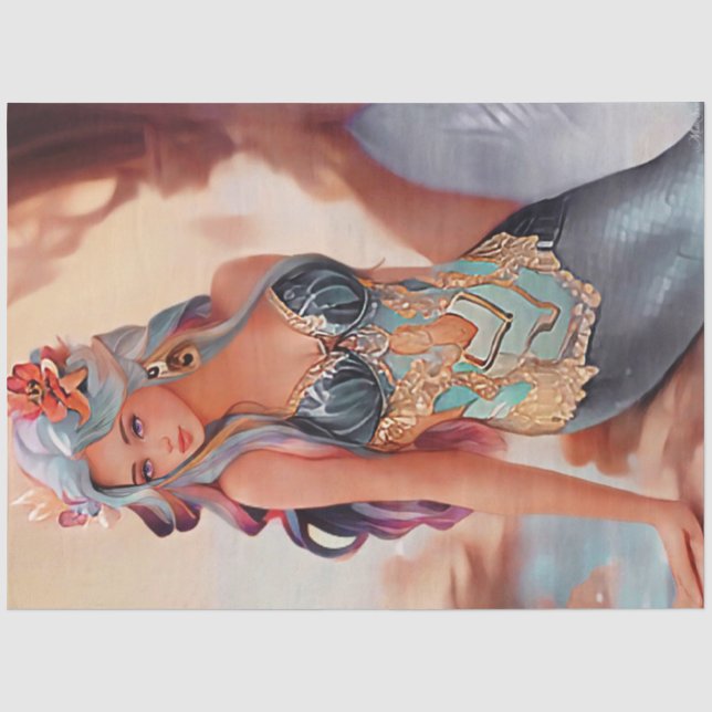 Fantasy Silver Watercolor Mermaid Tissue Paper (Front)