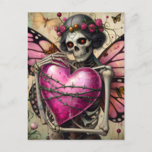Fantasy Skeleton With Barbed Wire Heart Postcard