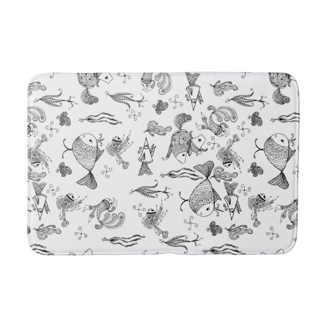 Fantasy sketched fishes creachers plants leaves se bath mat (Front)