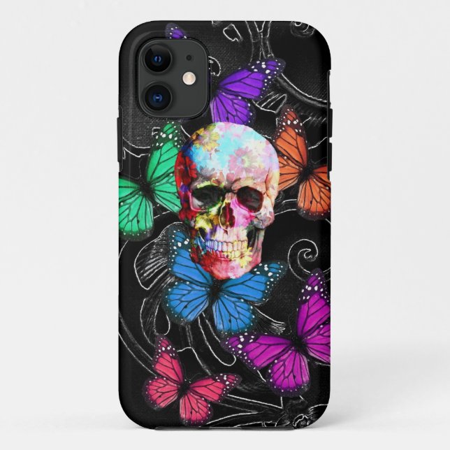 Fantasy skull and coloured butterflies Case-Mate iPhone case (Back)