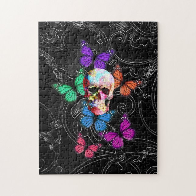 Fantasy skull and coloured butterflies jigsaw puzzle (Vertical)