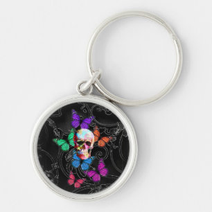 Fantasy skull and coloured butterflies keychain